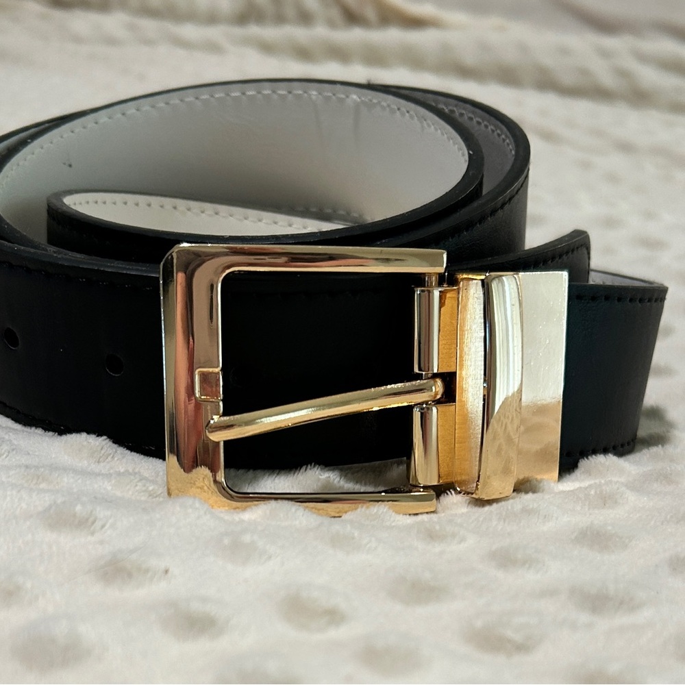 Women's Leather Dress Belt with Gold Buckle - Black